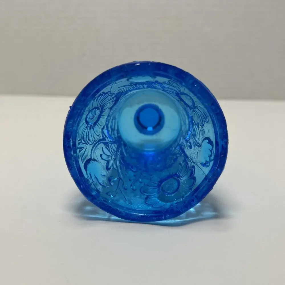MCM Blue Glass Pegged Cup Votive Sconce Candle Holder Floral Daisy Tulip